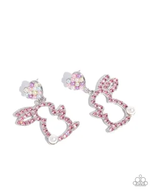 Easter Element - Multi - Colorful Pearl Heart Pink Rhinestone Bunny Paparazzi Post Earrings