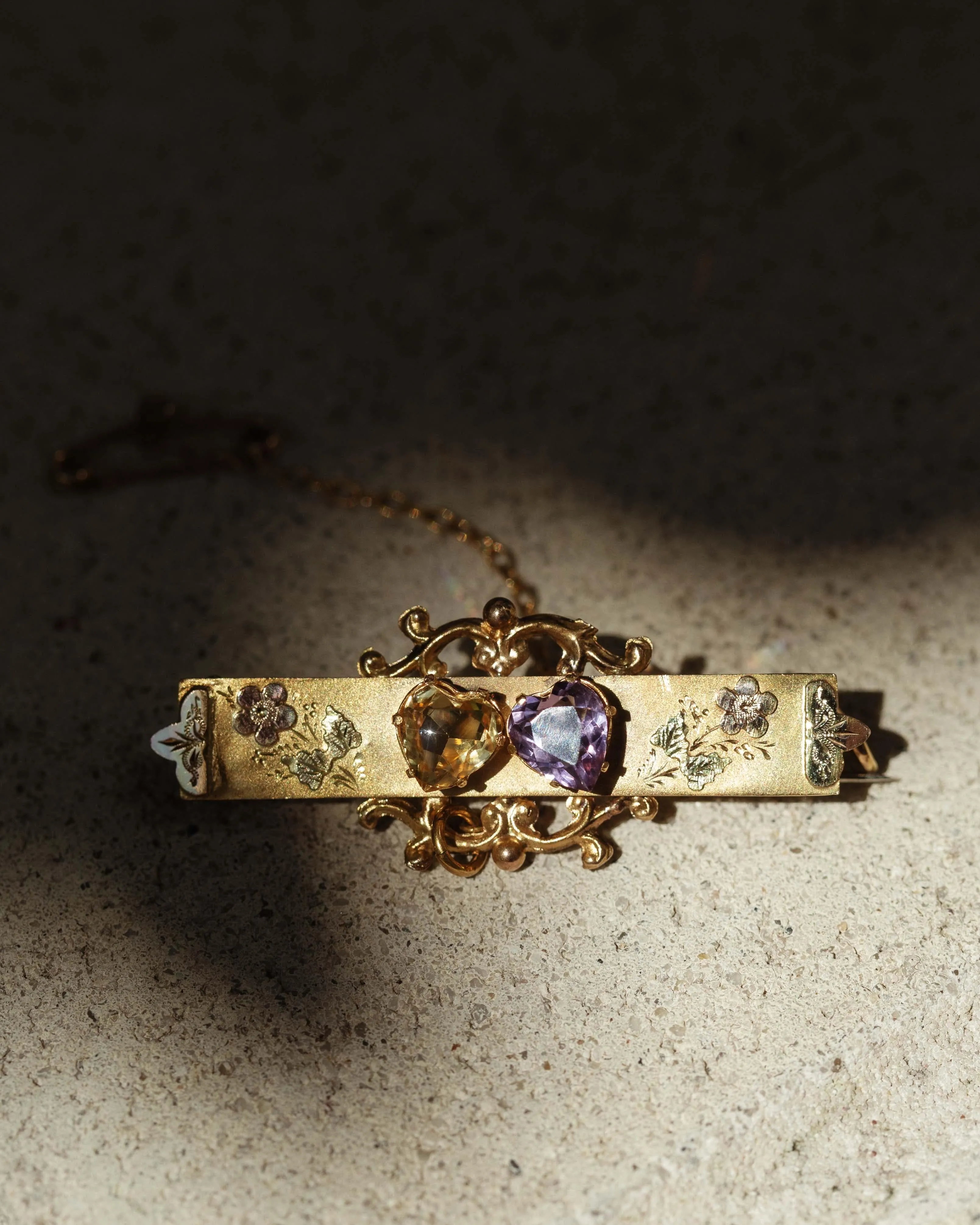 Elvera Antique 1900s Amethyst & Citrine Nature Brooch 9ct Gold