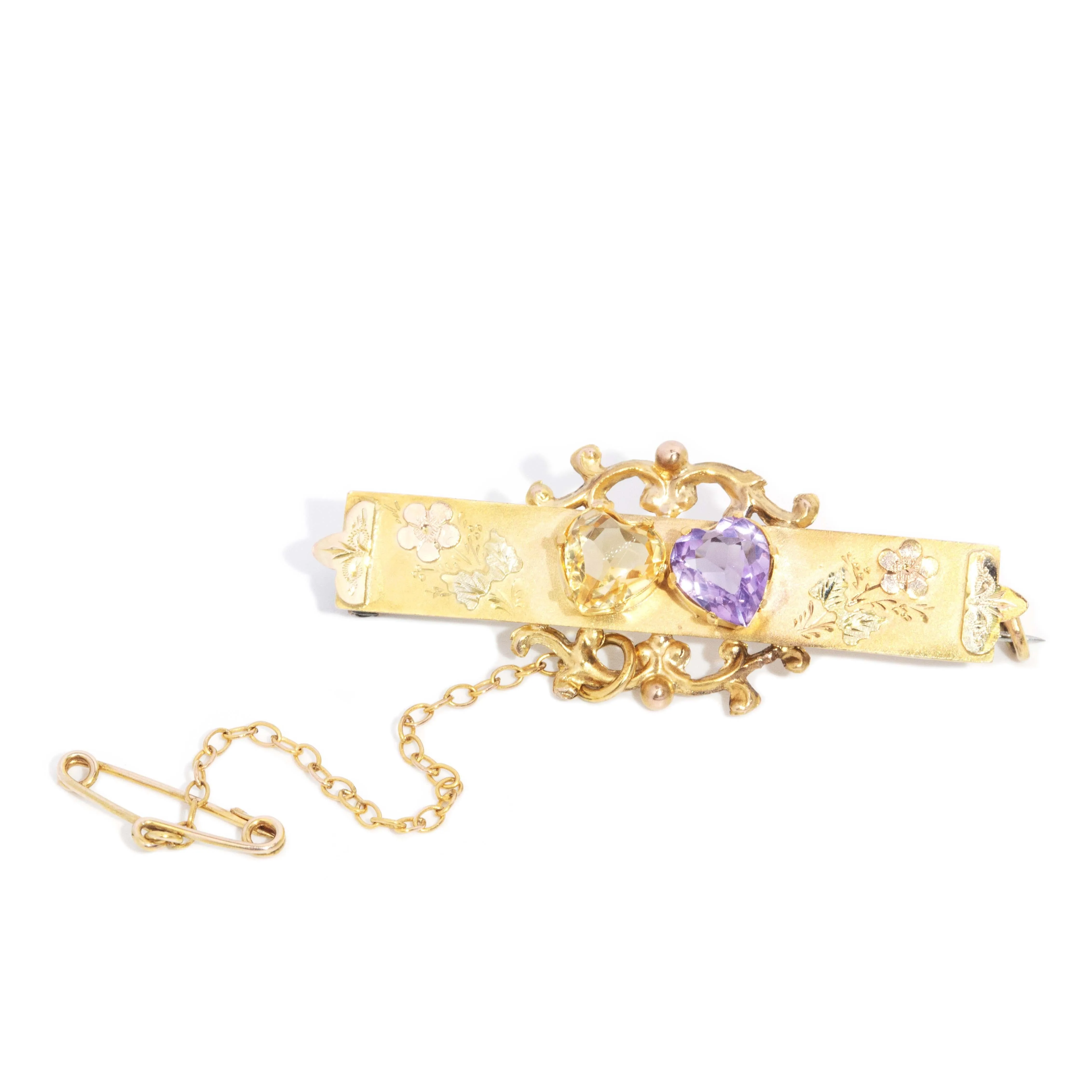 Elvera Antique 1900s Amethyst & Citrine Nature Brooch 9ct Gold