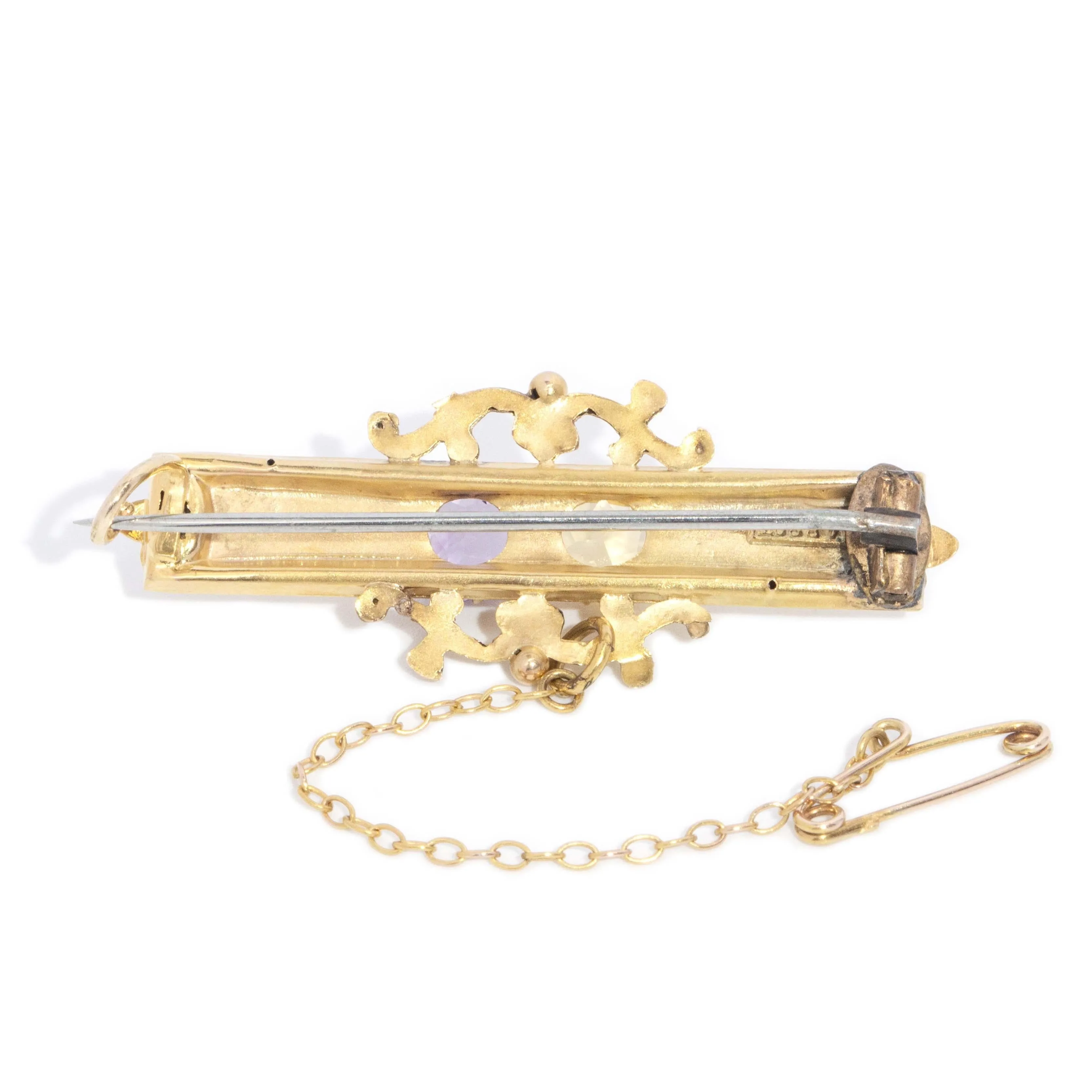 Elvera Antique 1900s Amethyst & Citrine Nature Brooch 9ct Gold