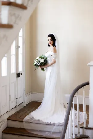 English Net Cathedral Wedding Veil, Single Tier Raw Edge Bridal Veil