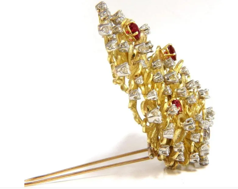 Erwin Pearl 8.00 Carat Natural Diamonds and Red Spinel Brooch 18Kt Ref 12332