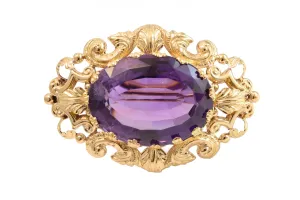 Estate 14KT Yellow Gold Amethyst Brooch/Pendant