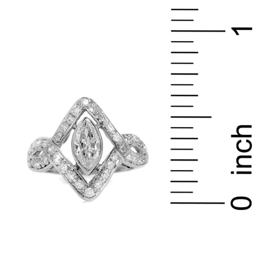 Estate Platinum Twisted Engagement Ring with Marquise Cut Diamond