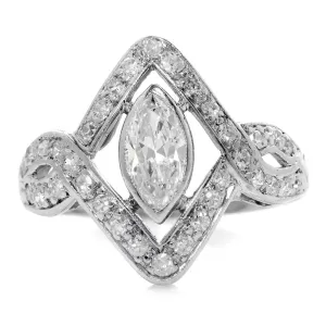 Estate Platinum Twisted Engagement Ring with Marquise Cut Diamond