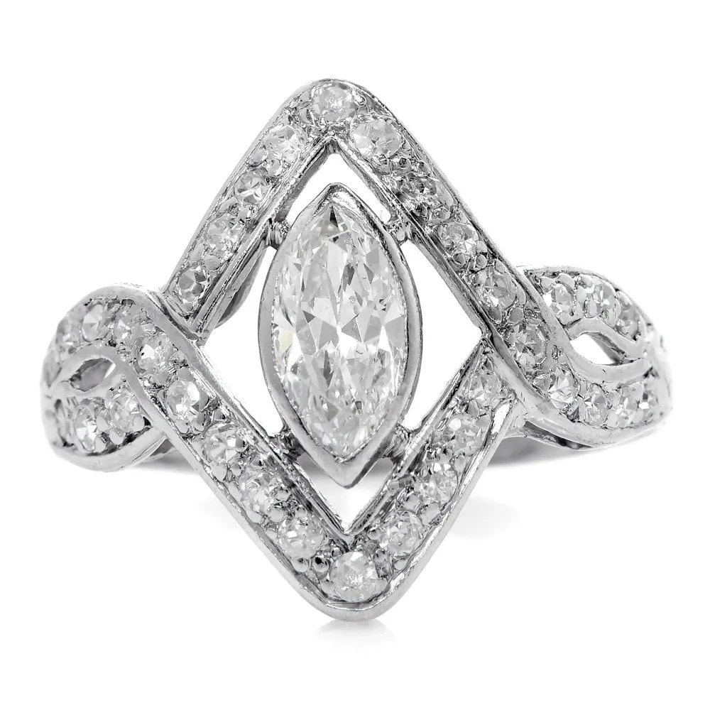 Estate Platinum Twisted Engagement Ring with Marquise Cut Diamond