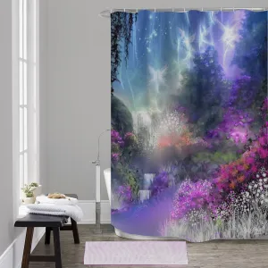 Fantasy Art Shower Curtain, Jewel Tones Bathroom Decor - "The Fairy Realm"