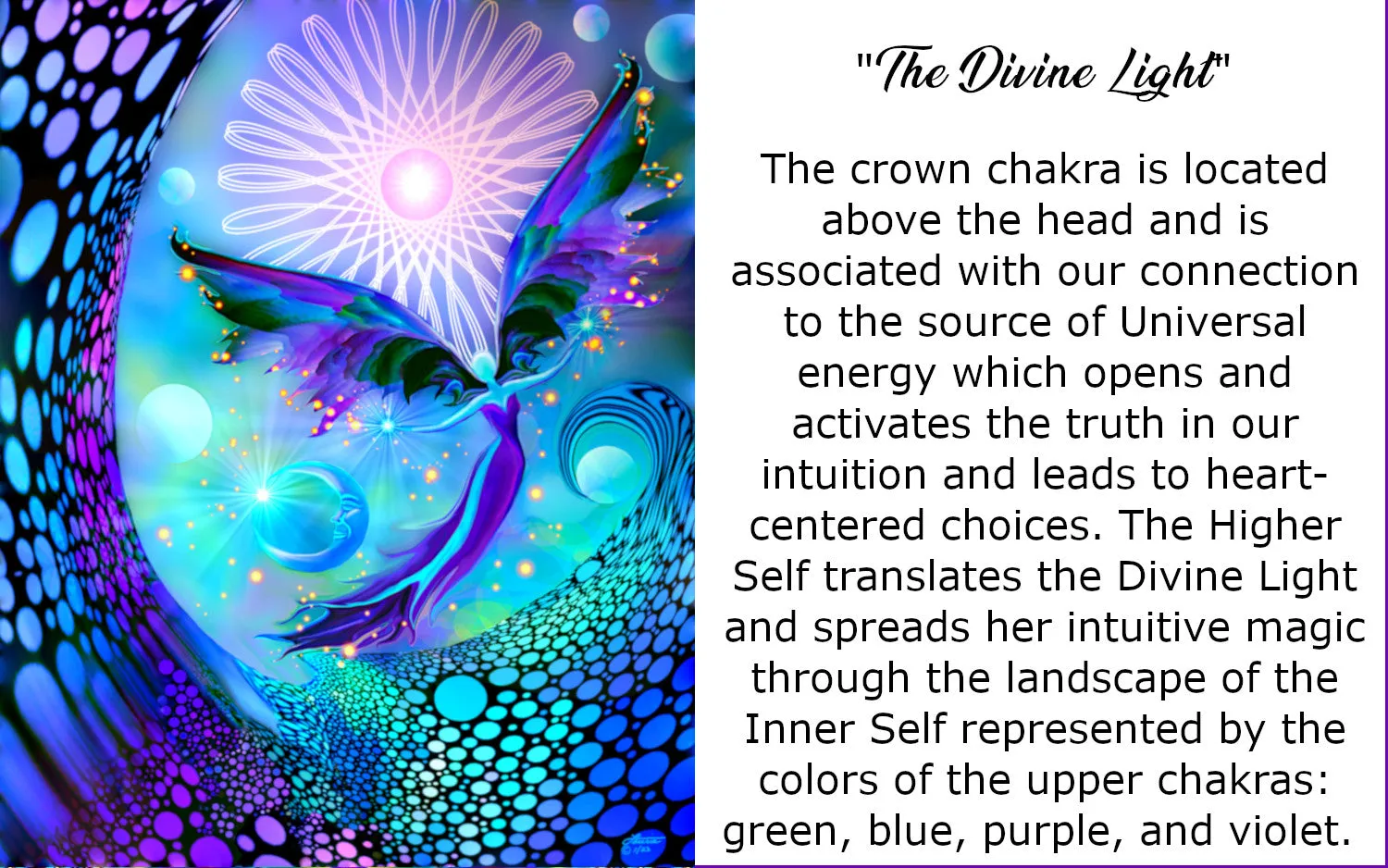 Fantasy Fairy Art Blank Notecards, Blue Purple Polka Dots Greeting Card, Crown Chakra Card - "The Divine Light"