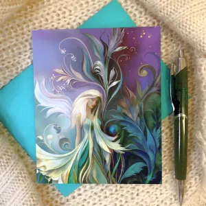 Fantasy Fairy Art Greeting Card, Colorful Art Nouveau Notecard - "Fairy Garden"