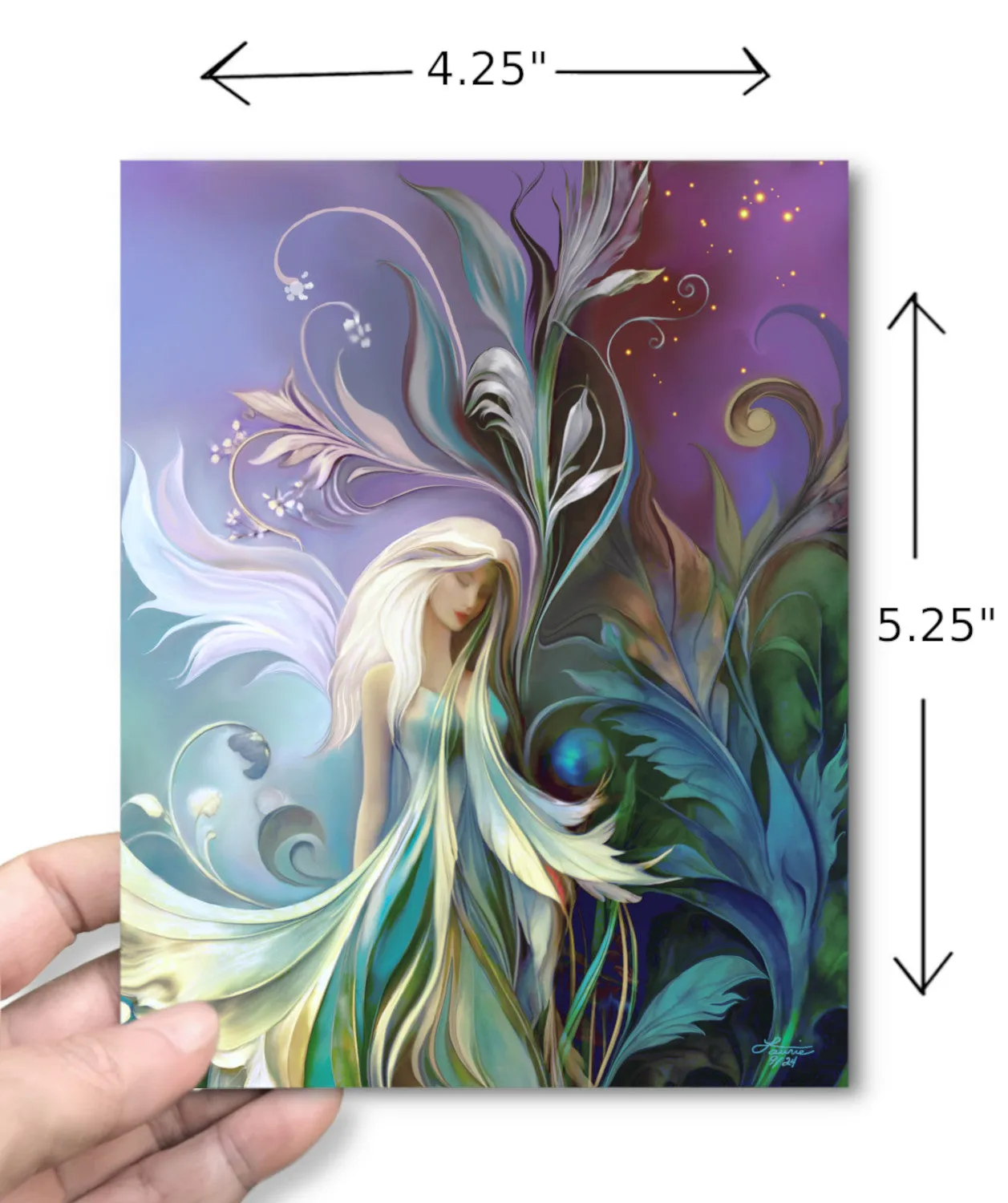 Fantasy Fairy Art Greeting Card, Colorful Art Nouveau Notecard - "Fairy Garden"