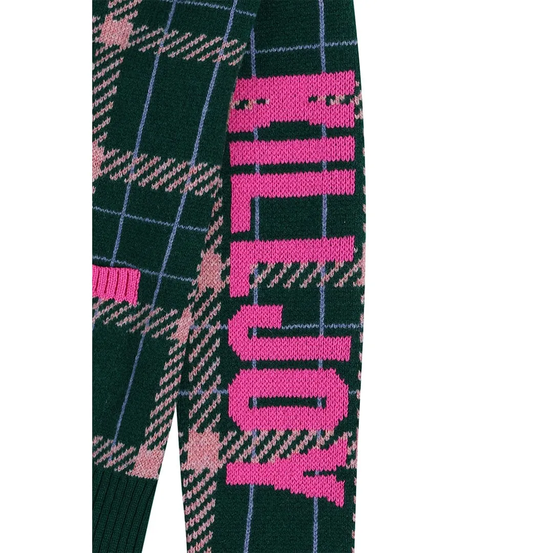Feminist Killjoy Lambswool Cardigan in Forest Green & Neon Pink