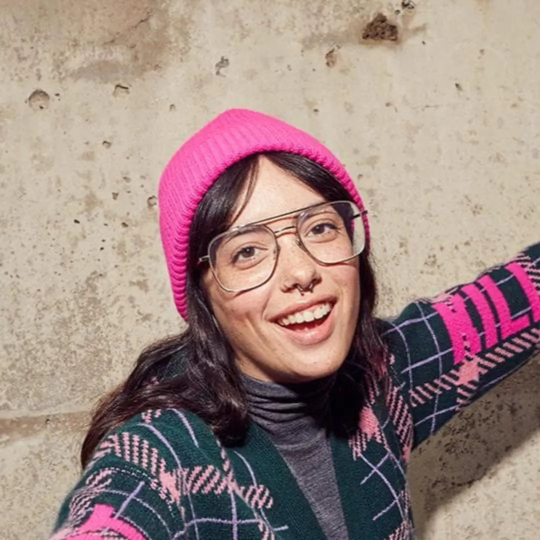 Feminist Killjoy Lambswool Cardigan in Forest Green & Neon Pink