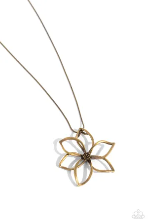 Flowering Fame - Brass - Flower Paparazzi Long Necklace