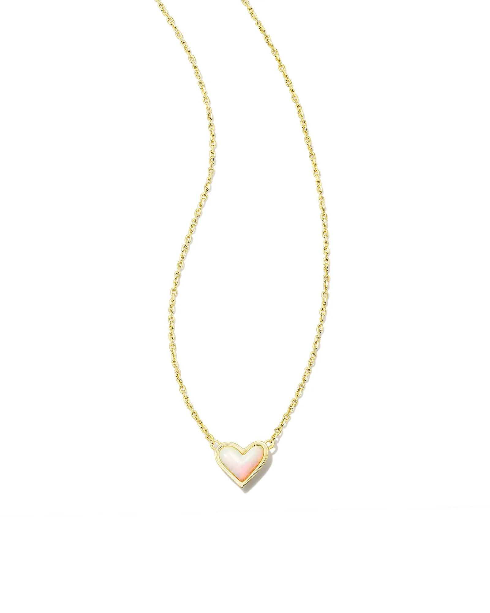 Framed Ari Heart Short Pendant necklace Gold White Opalescent Resin