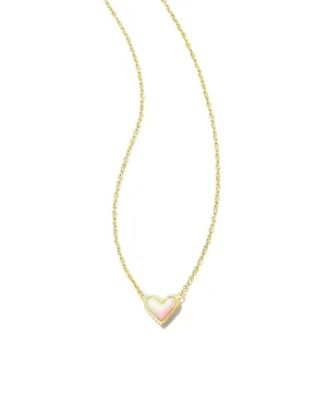 Framed Ari Heart Short Pendant necklace Gold White Opalescent Resin