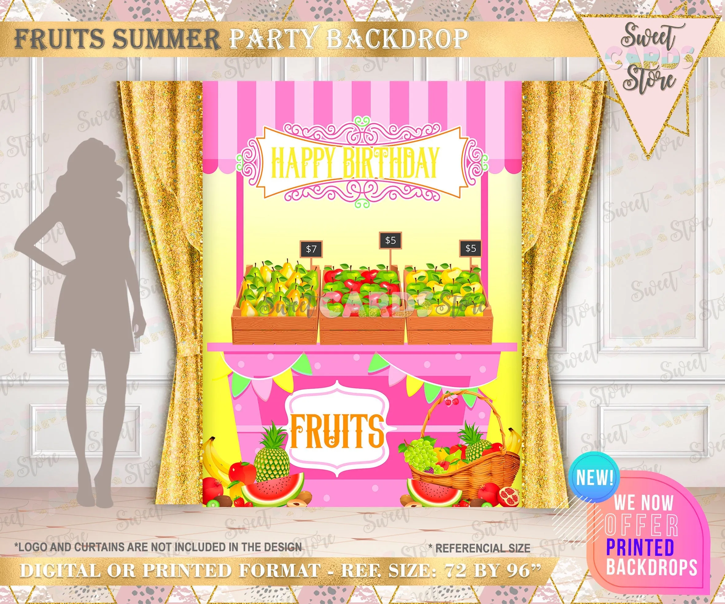 Fruit stand party backdrop, fruits tropical party backdrop, fruit stand backdrop, tropical summer party backdrop, tropical fruits banner
