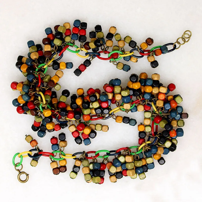 Funky Wooden Bead Festoon Celluloid Necklace