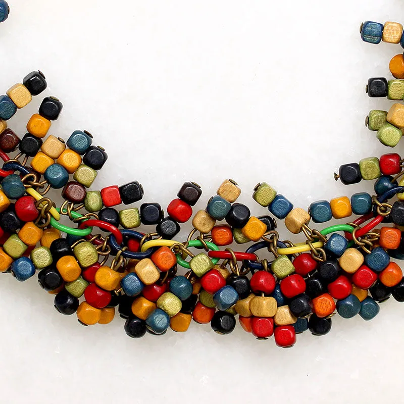 Funky Wooden Bead Festoon Celluloid Necklace