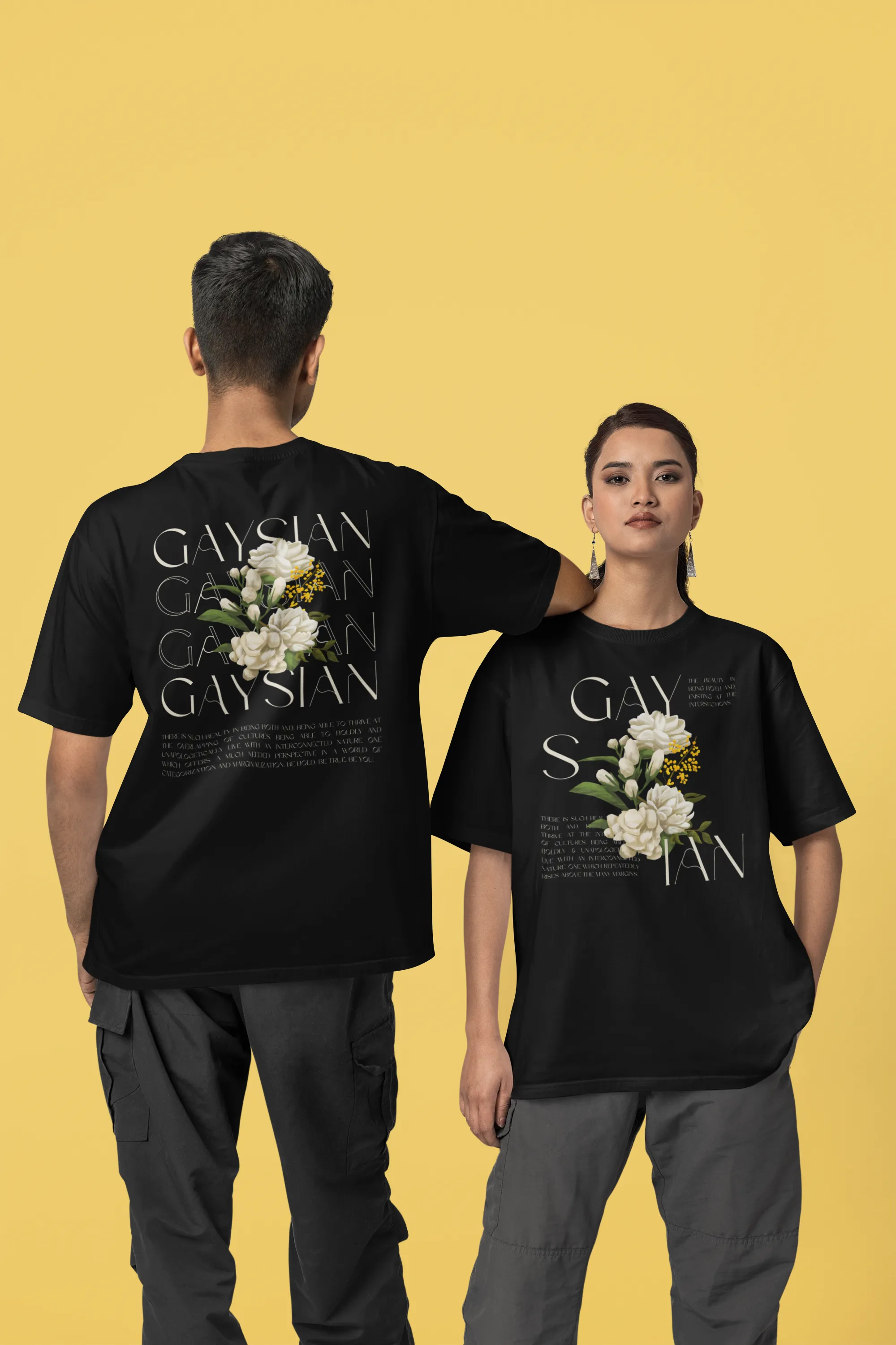 Gaysian T-Shirt Intersectional Pride Streetwear Gear on Black Oversize Deep Drop Shoulder Tee - 190 GSM