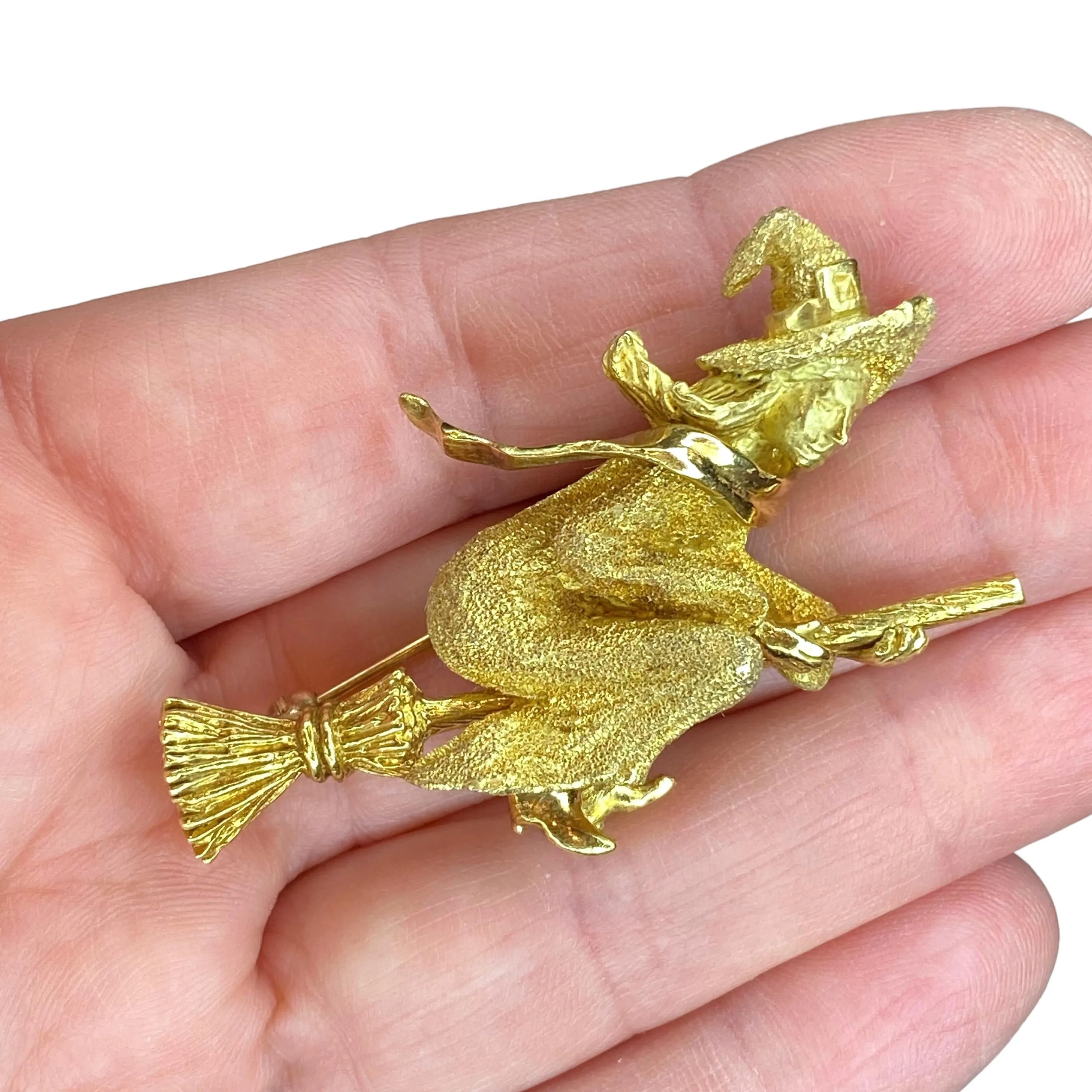 George Lederman Vintage 18K Witch on Broomstick Brooch