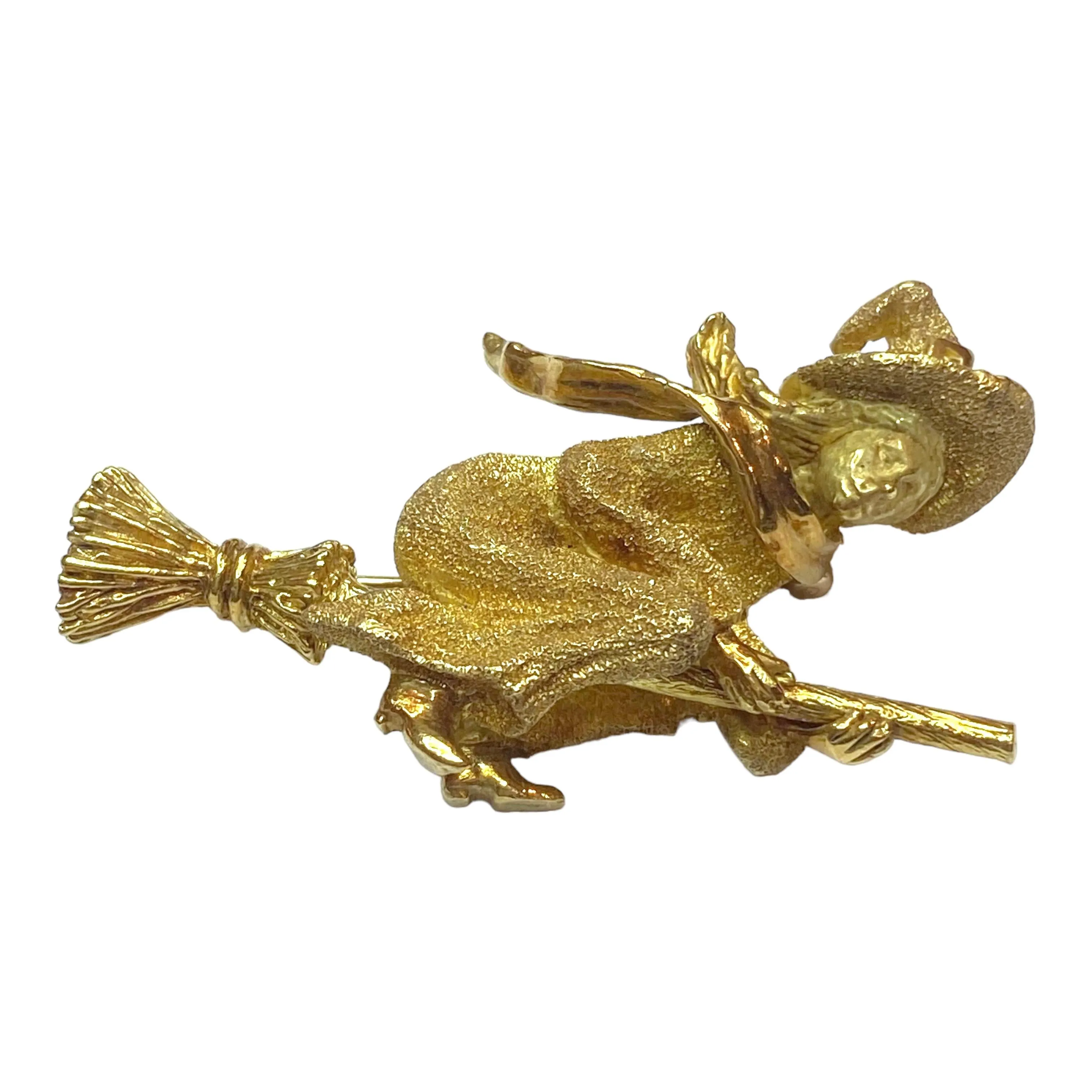 George Lederman Vintage 18K Witch on Broomstick Brooch
