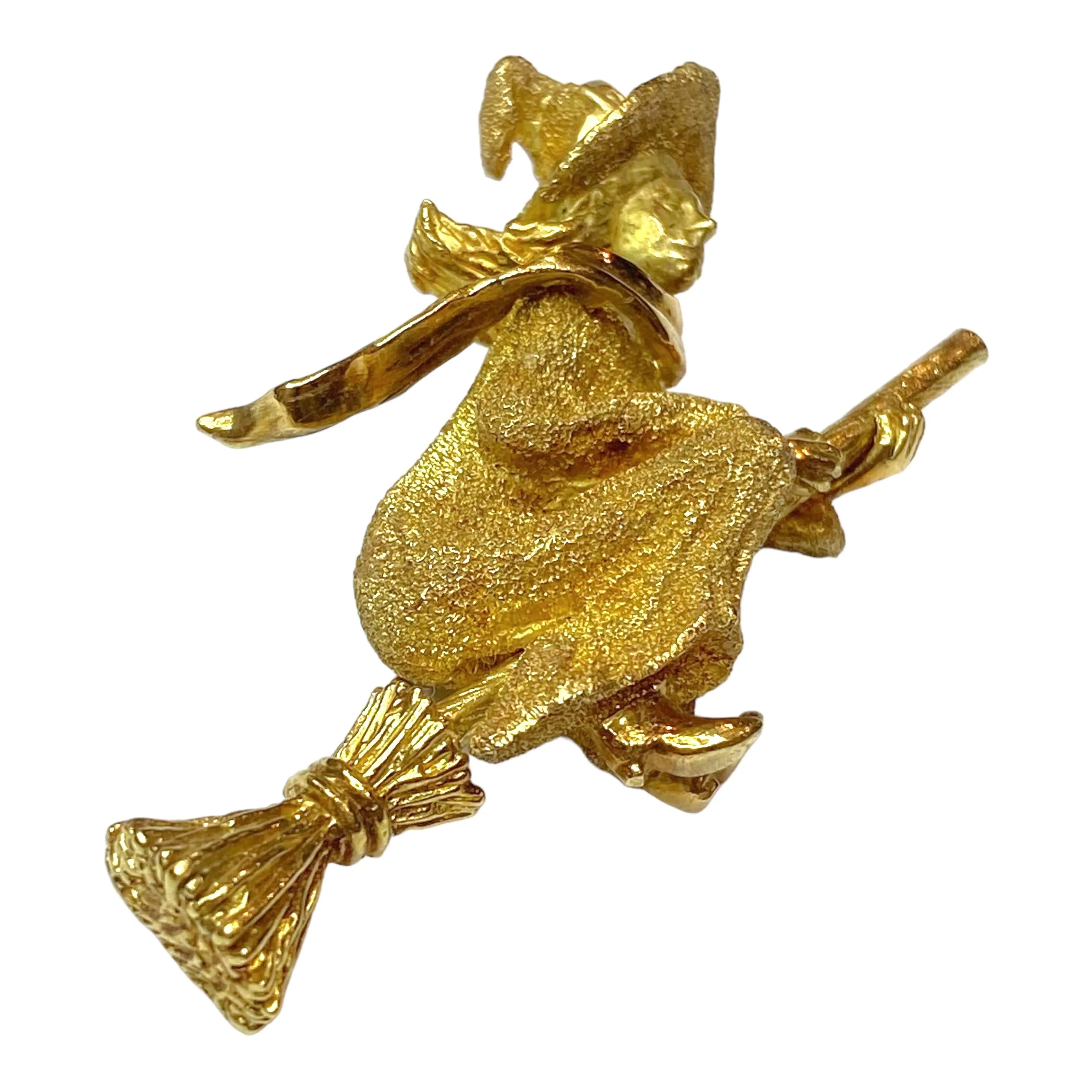 George Lederman Vintage 18K Witch on Broomstick Brooch