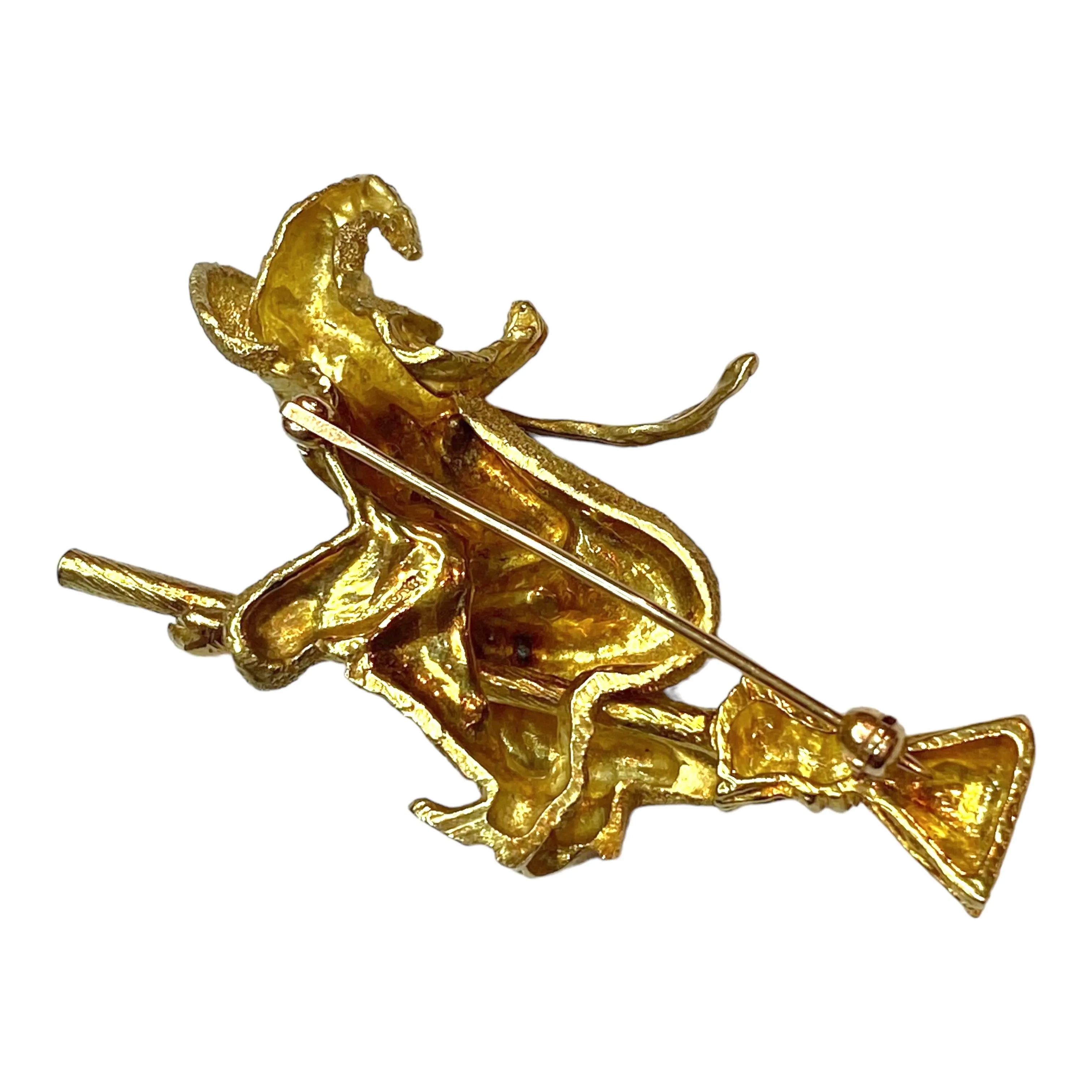 George Lederman Vintage 18K Witch on Broomstick Brooch