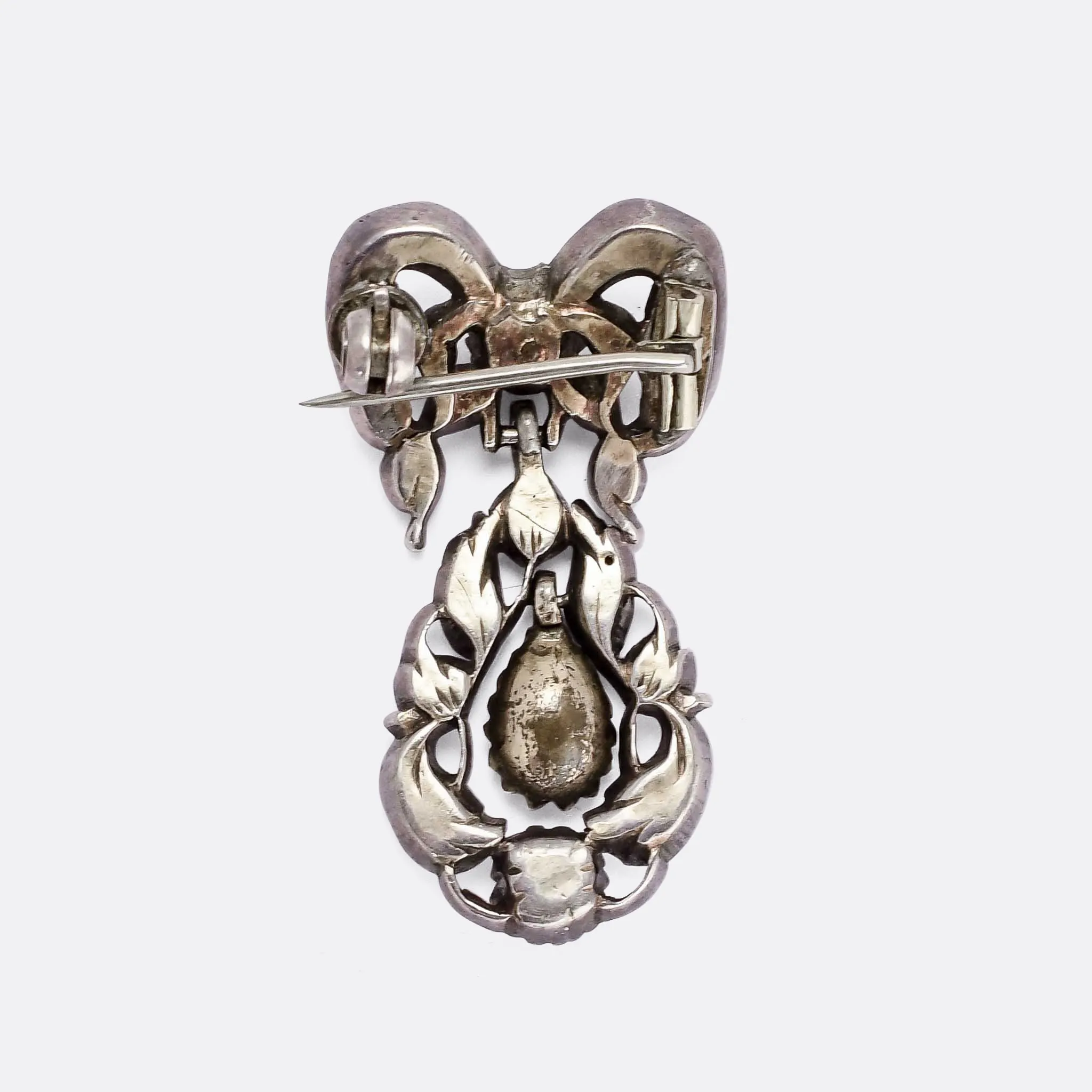 Georgian Black-Dot Paste Bow & Pear Drop Brooch