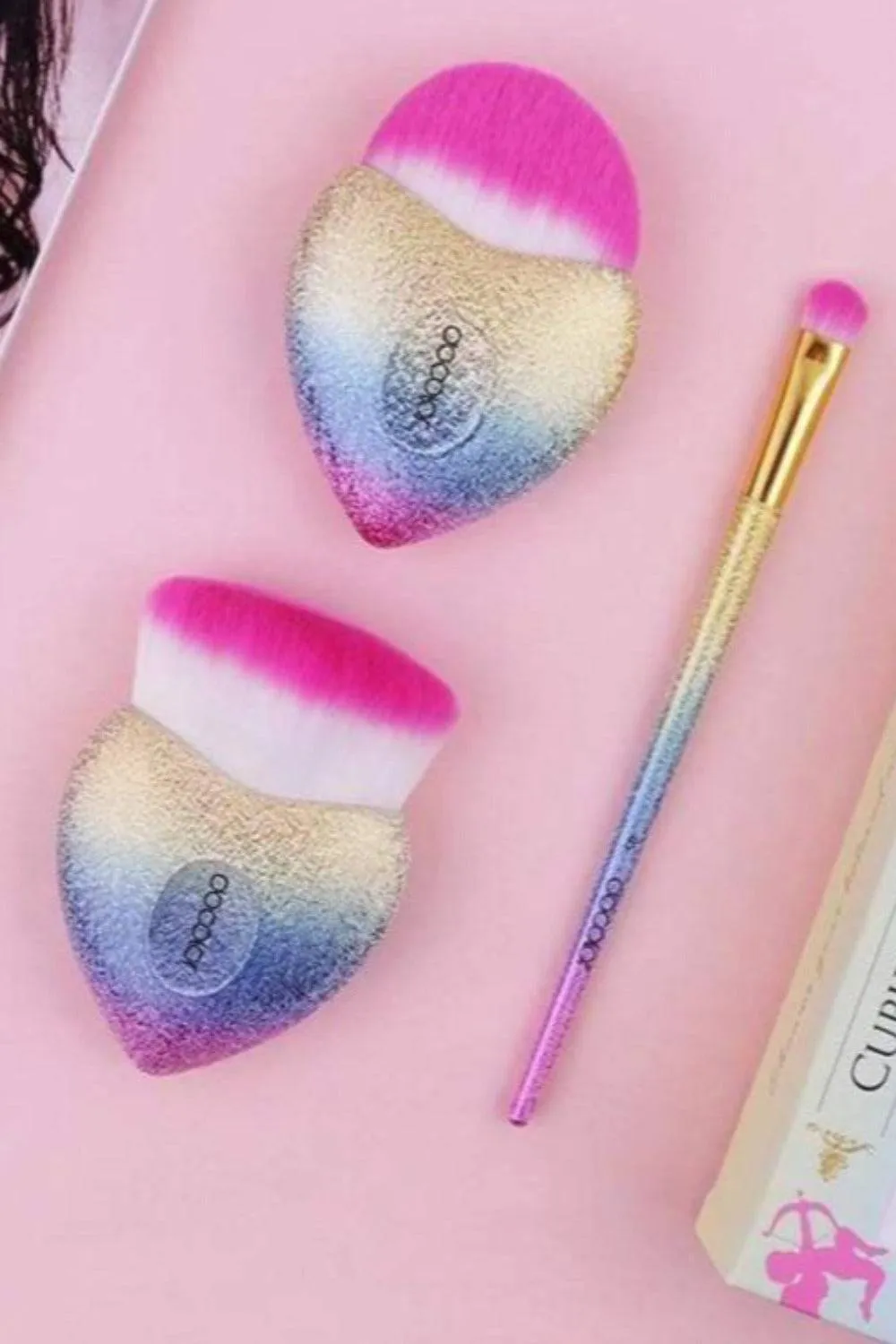 Glitter Rainbow Heart Cupid Makeup Brush Set - 3 Pack