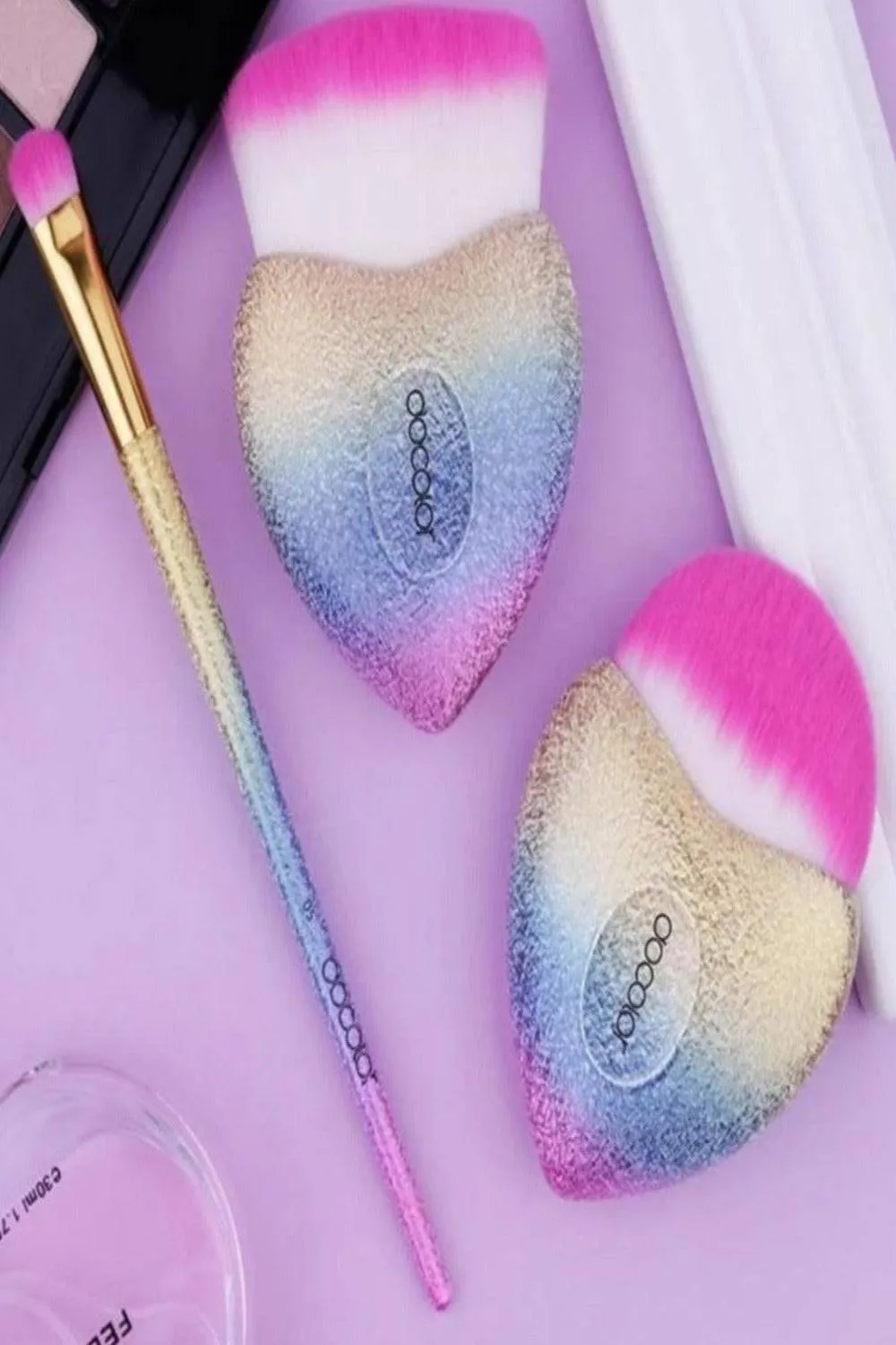 Glitter Rainbow Heart Cupid Makeup Brush Set - 3 Pack