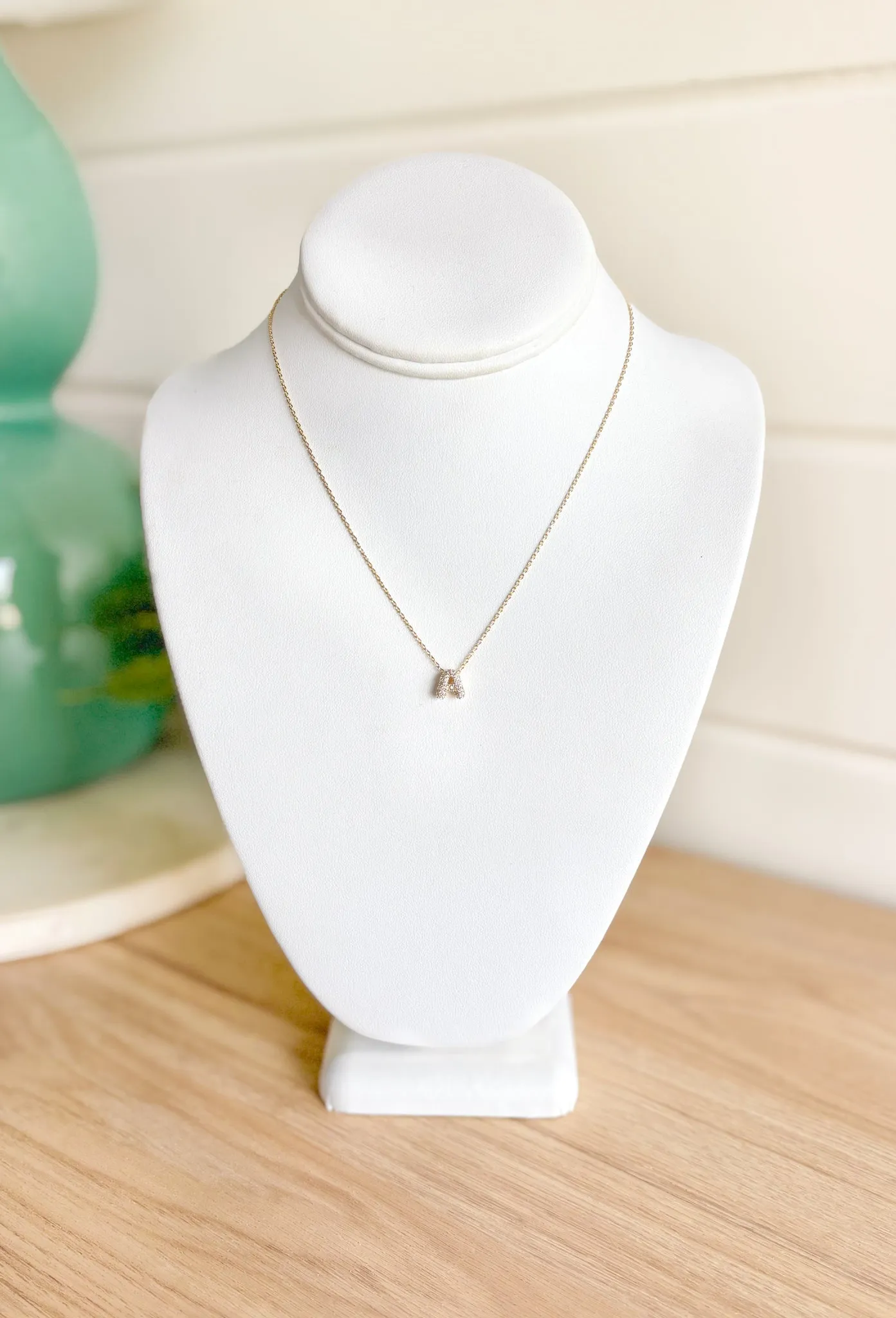 Gold Pave Bubble Initial Necklace
