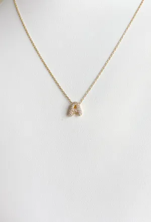 Gold Pave Bubble Initial Necklace