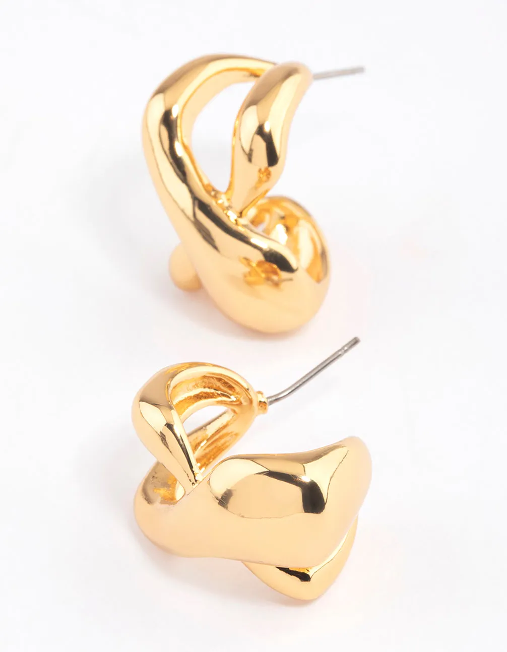 Gold Plated Brass Cross Over Oversized Stud Earrings