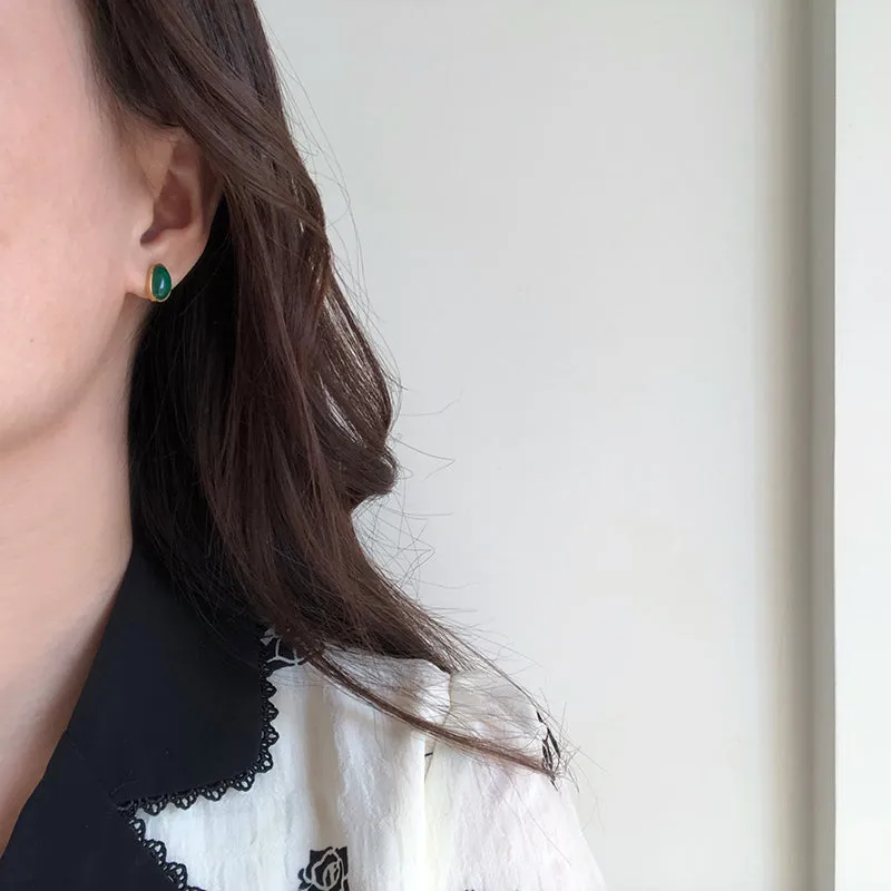 Gold-Plated Green Chalcedony and Black Onyx Jewelry Set