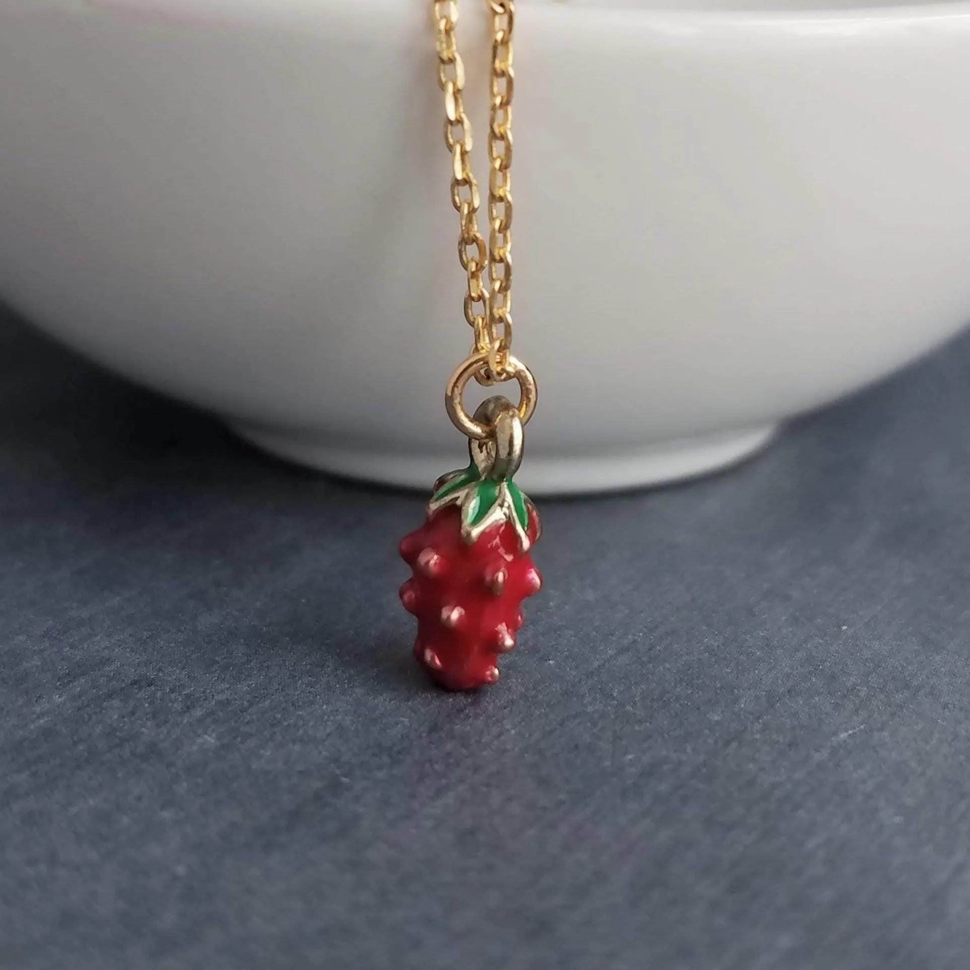 Gold Strawberry Necklace, tiny strawberry necklace, small strawberry, little strawberry, strawberry jewelry, dainty gold necklace, fruit