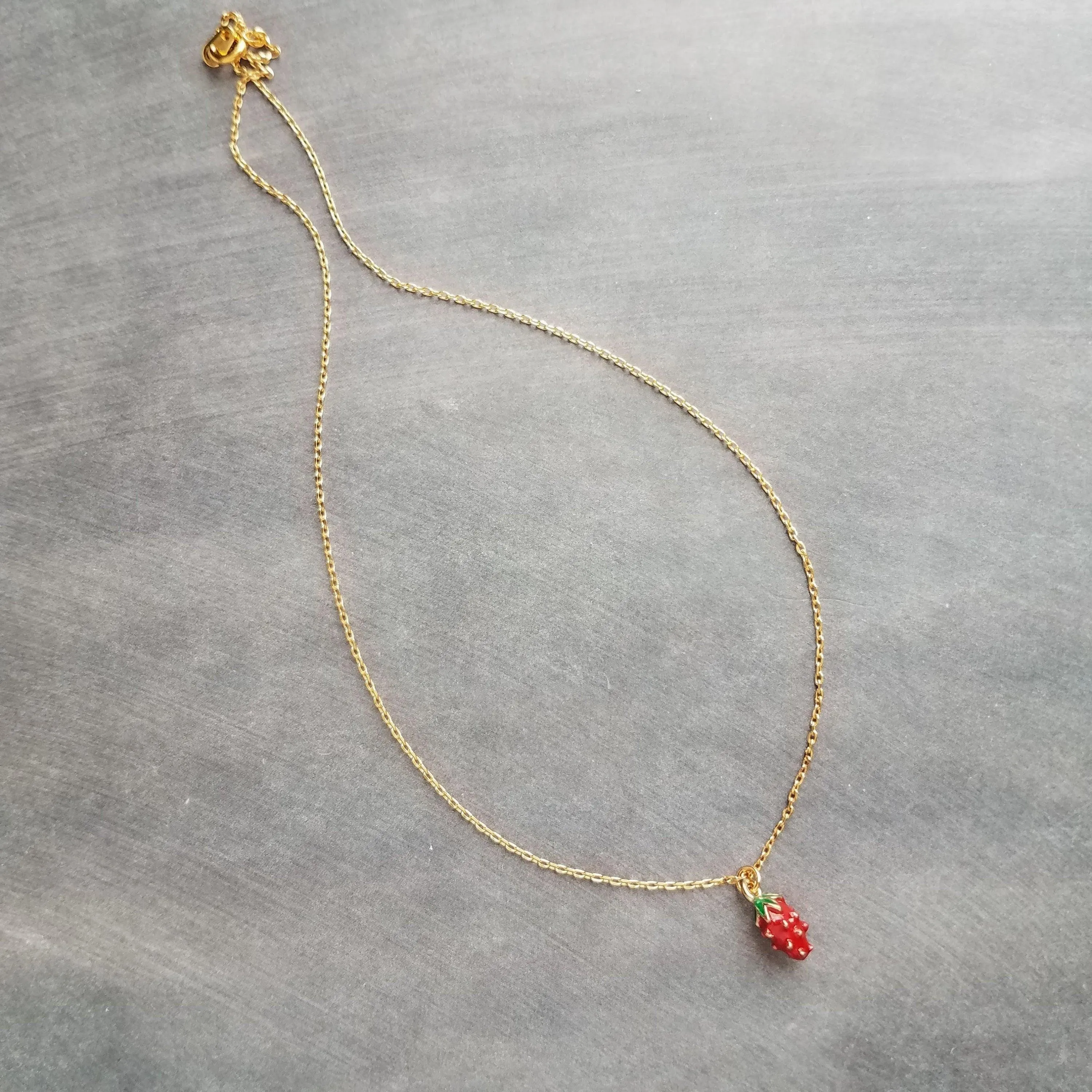 Gold Strawberry Necklace, tiny strawberry necklace, small strawberry, little strawberry, strawberry jewelry, dainty gold necklace, fruit