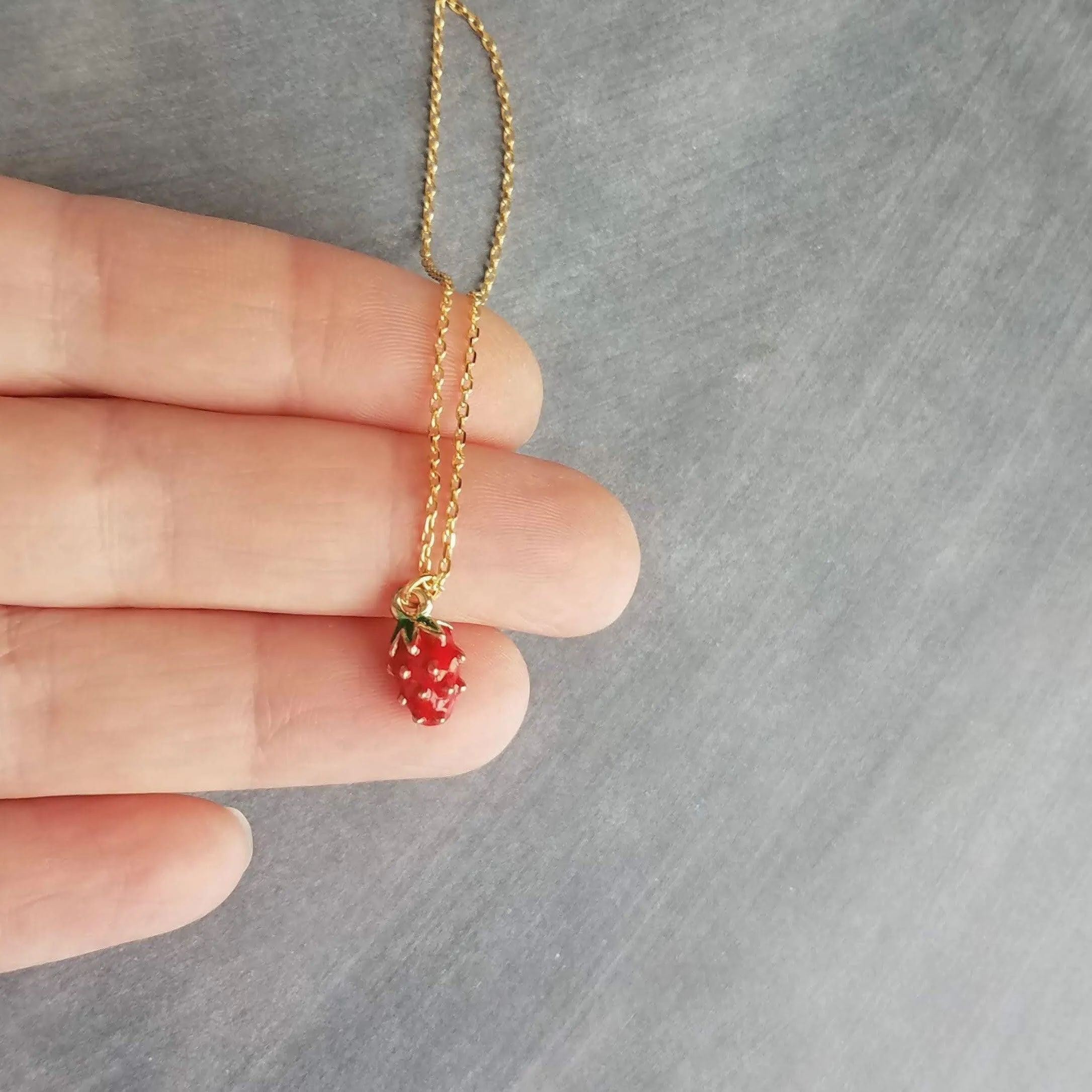 Gold Strawberry Necklace, tiny strawberry necklace, small strawberry, little strawberry, strawberry jewelry, dainty gold necklace, fruit
