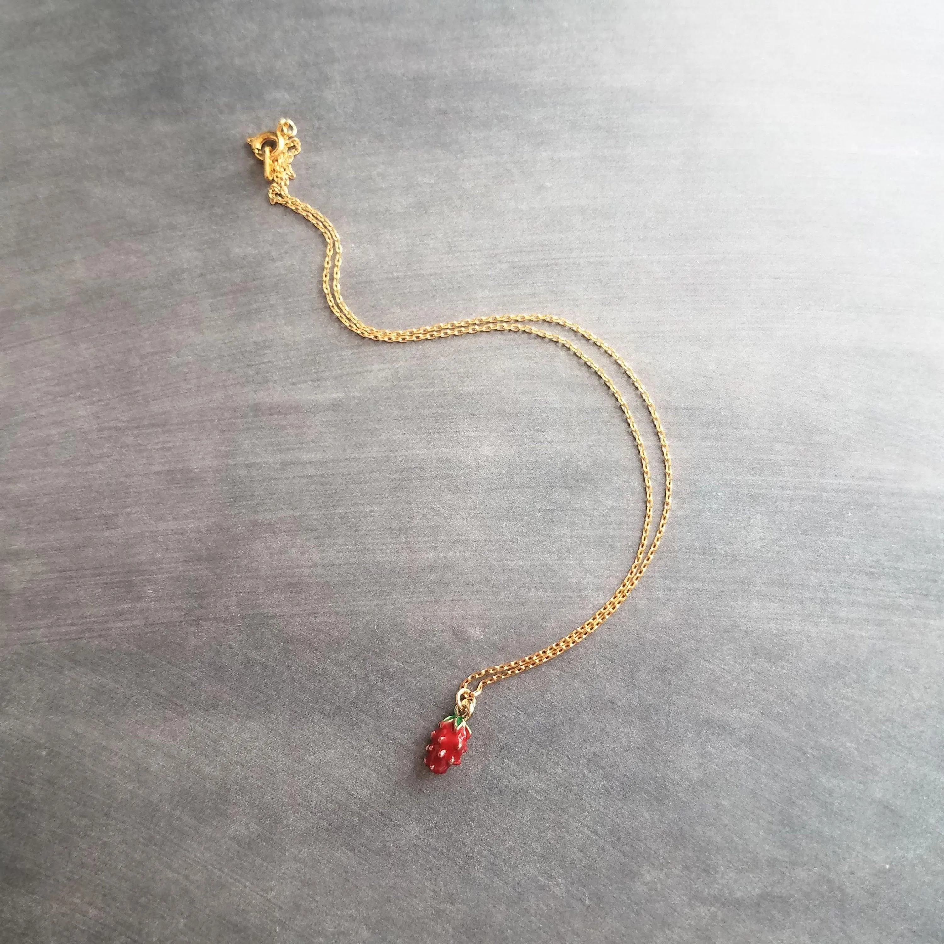 Gold Strawberry Necklace, tiny strawberry necklace, small strawberry, little strawberry, strawberry jewelry, dainty gold necklace, fruit