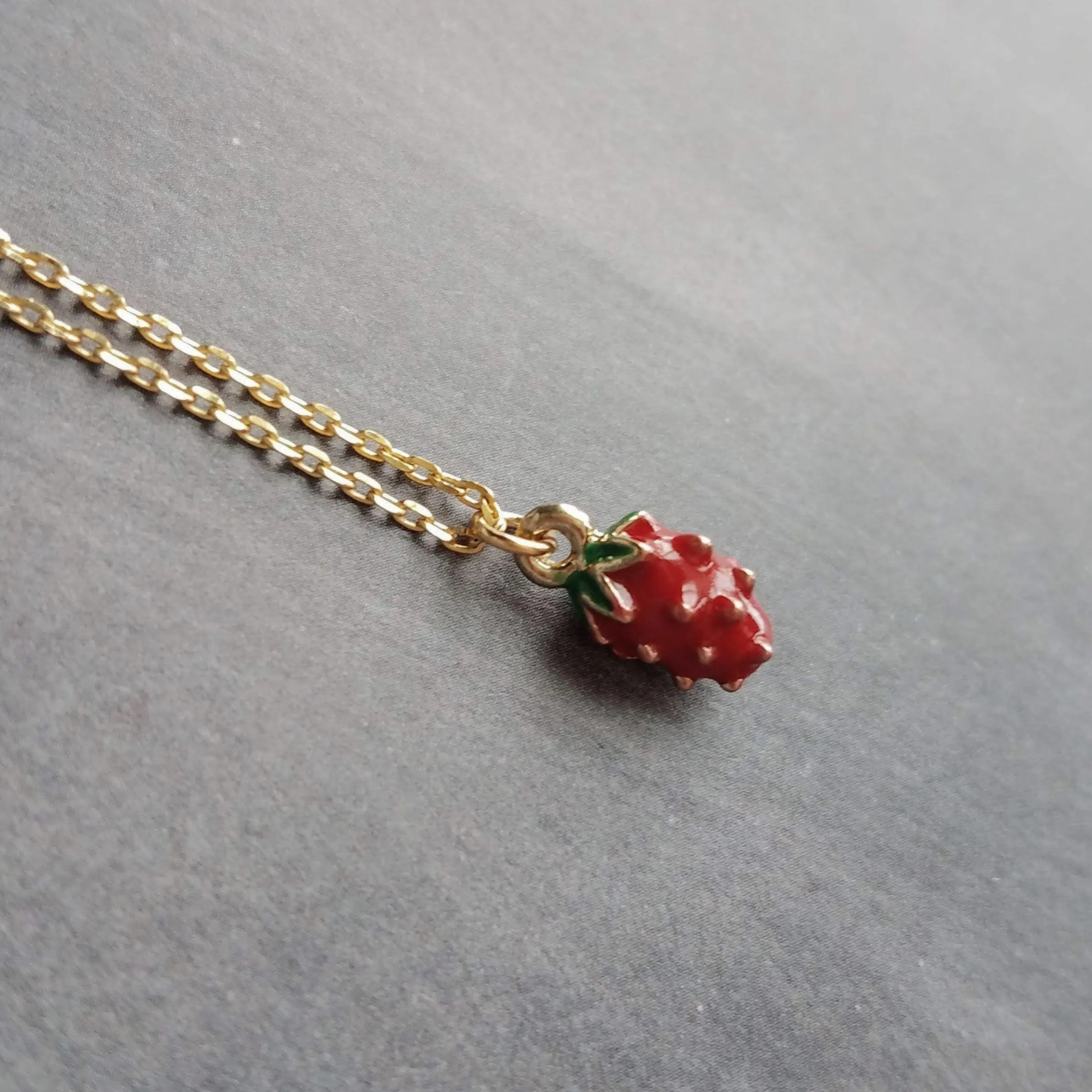 Gold Strawberry Necklace, tiny strawberry necklace, small strawberry, little strawberry, strawberry jewelry, dainty gold necklace, fruit