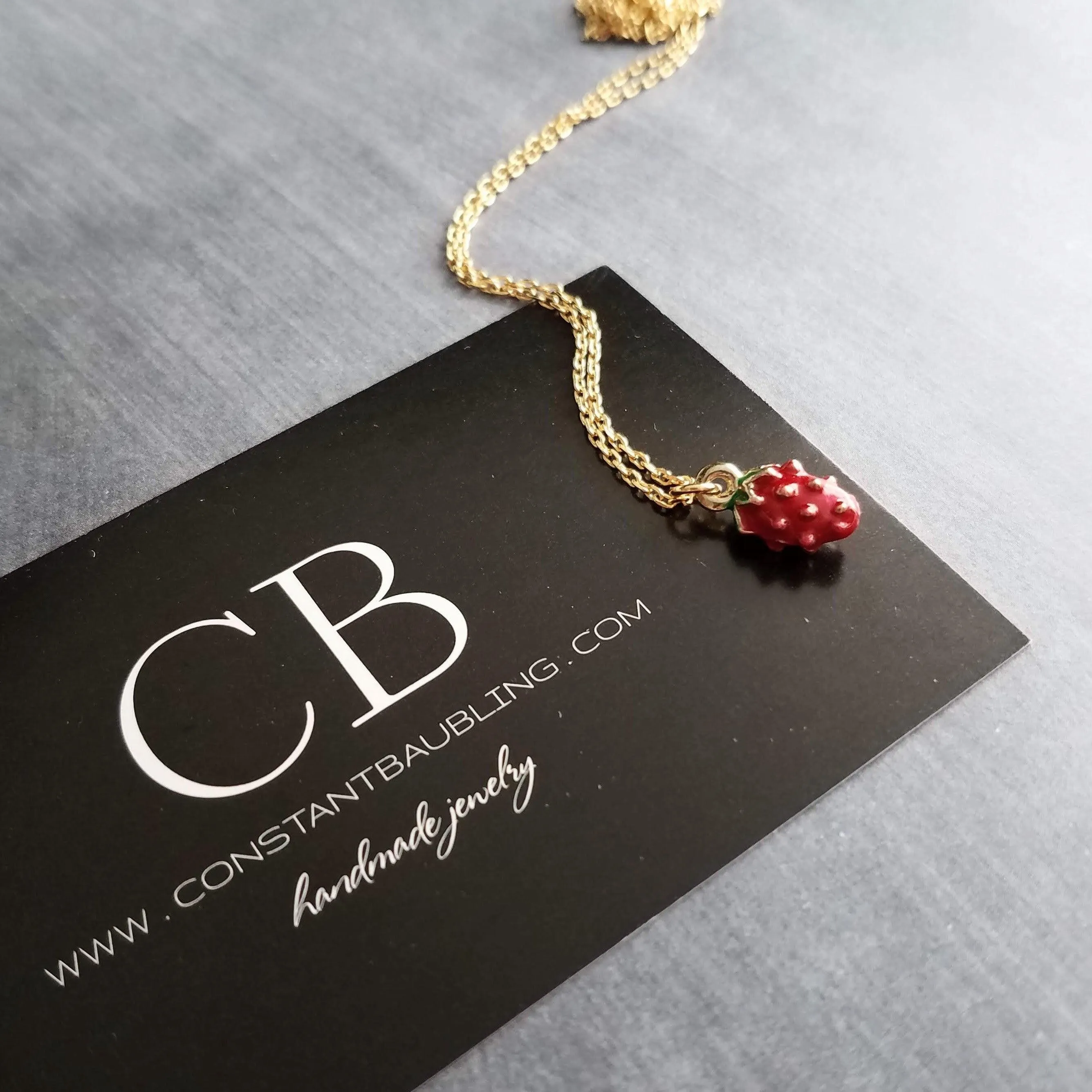 Gold Strawberry Necklace, tiny strawberry necklace, small strawberry, little strawberry, strawberry jewelry, dainty gold necklace, fruit