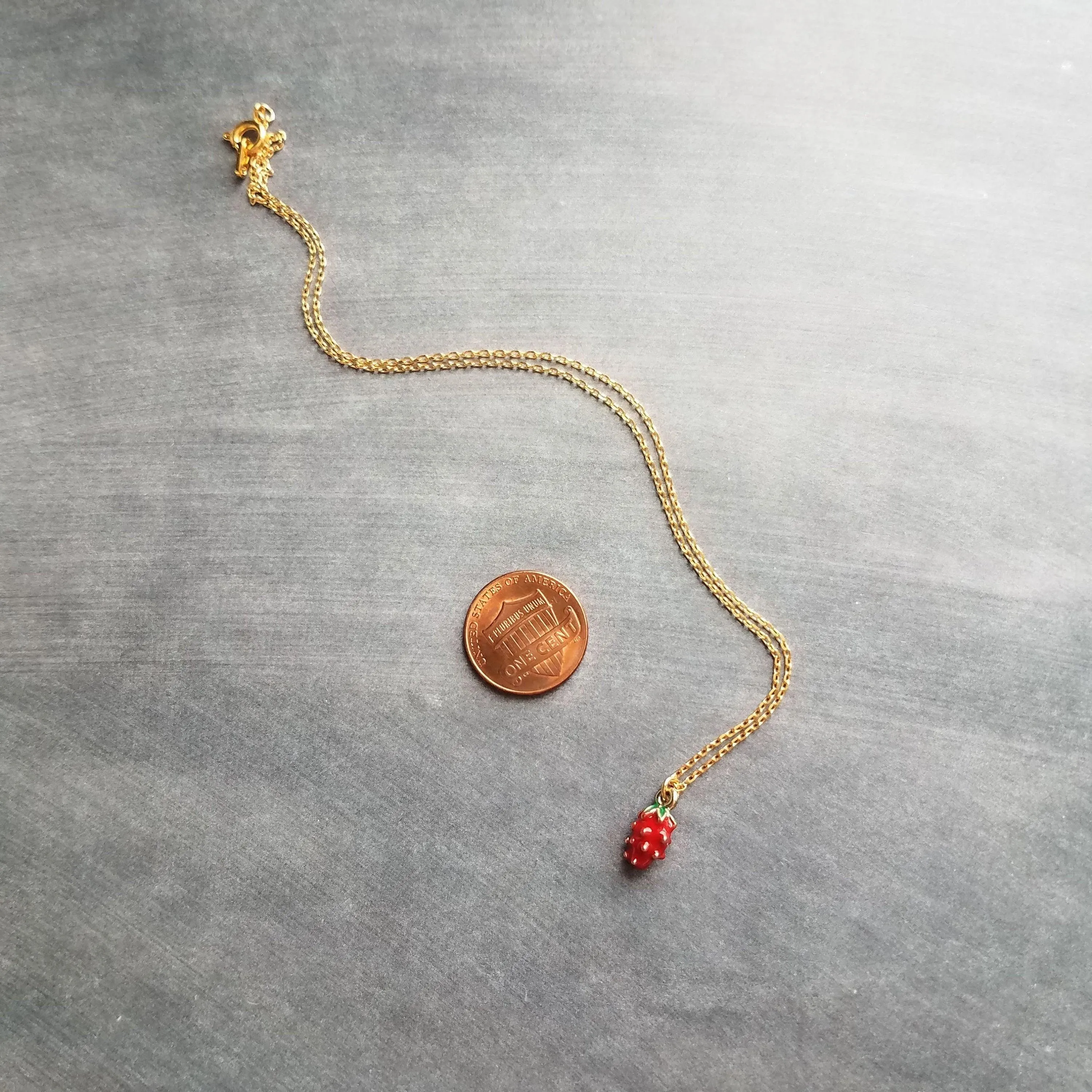 Gold Strawberry Necklace, tiny strawberry necklace, small strawberry, little strawberry, strawberry jewelry, dainty gold necklace, fruit