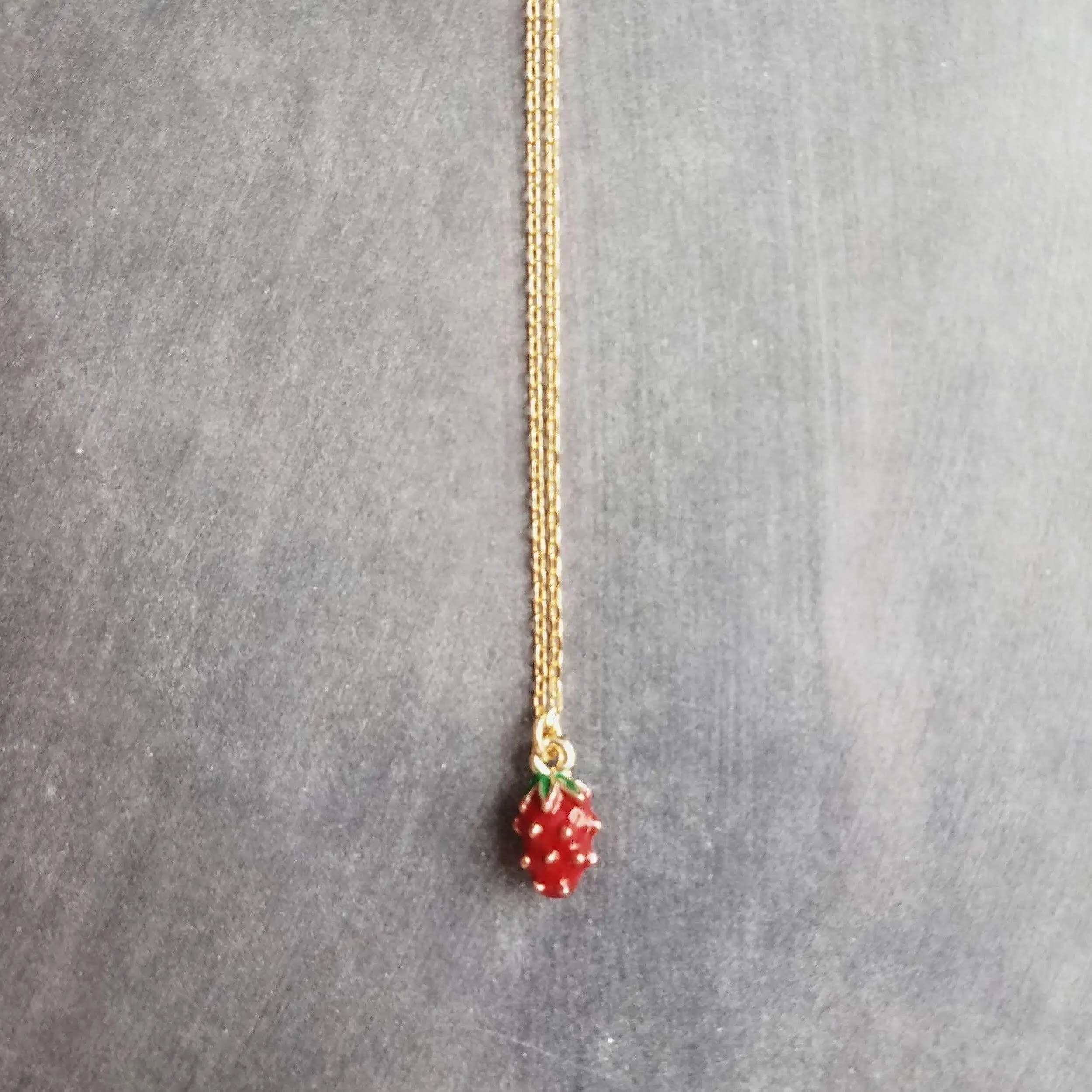 Gold Strawberry Necklace, tiny strawberry necklace, small strawberry, little strawberry, strawberry jewelry, dainty gold necklace, fruit