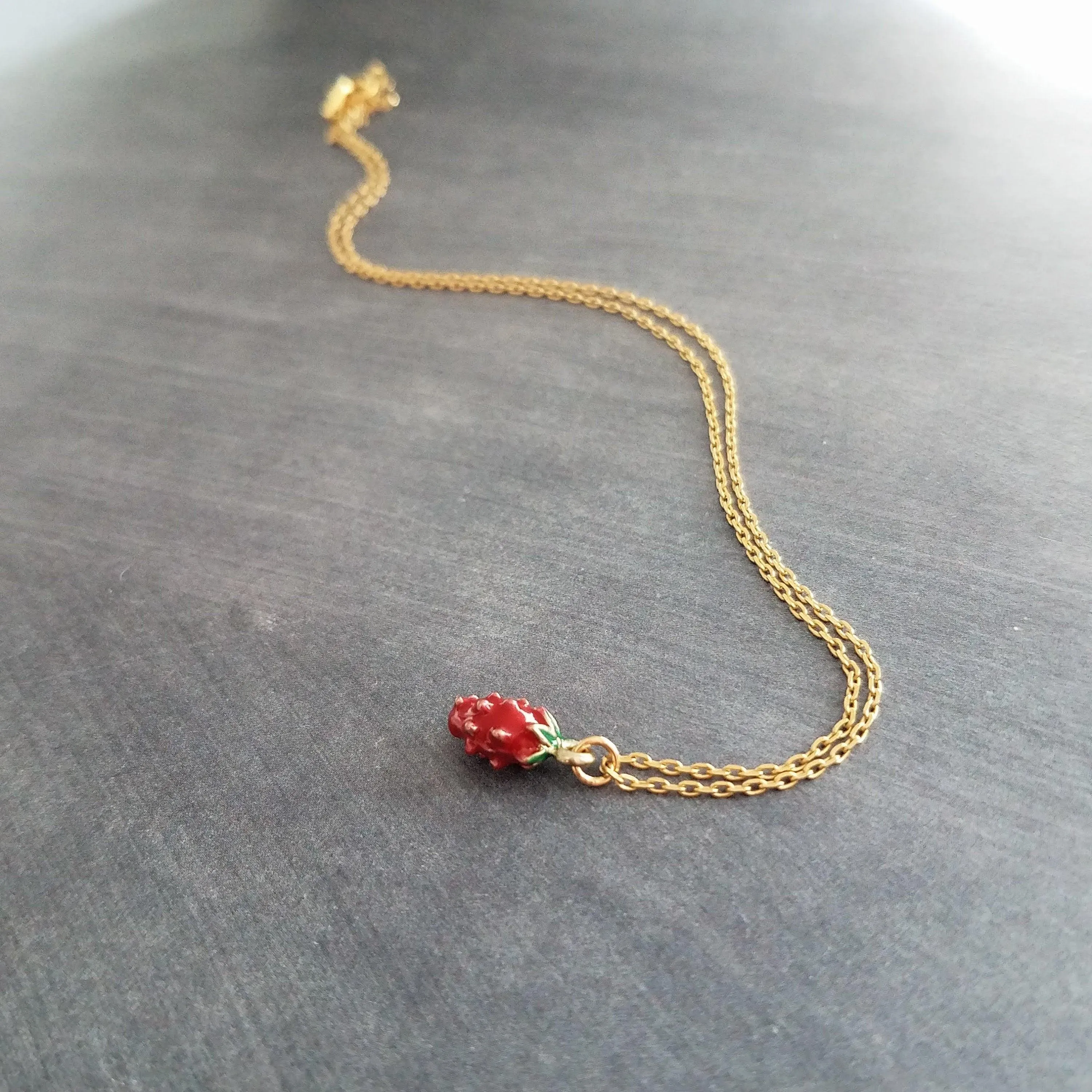 Gold Strawberry Necklace, tiny strawberry necklace, small strawberry, little strawberry, strawberry jewelry, dainty gold necklace, fruit