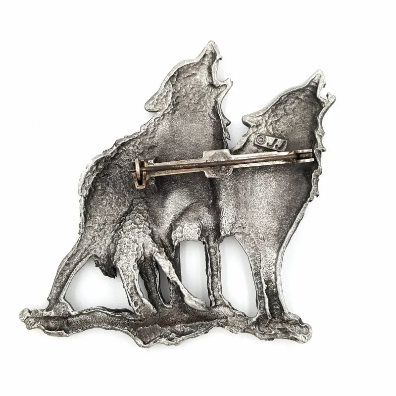 Gothic Jewelry Set with JJ Wolves Pewter Brooch, Zad Mirror Necklace, Earrings