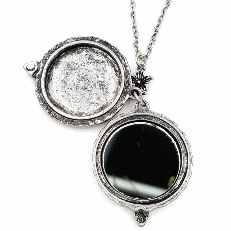Gothic Jewelry Set with JJ Wolves Pewter Brooch, Zad Mirror Necklace, Earrings