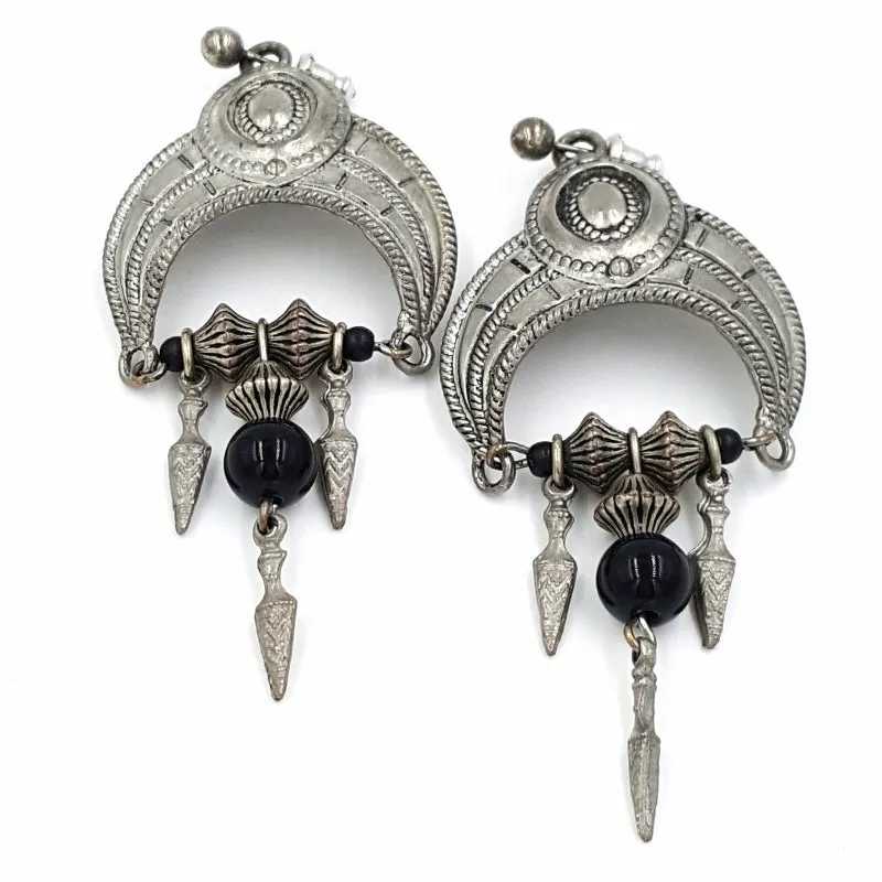 Gothic Jewelry Set with JJ Wolves Pewter Brooch, Zad Mirror Necklace, Earrings