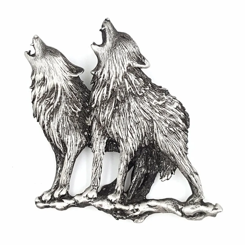 Gothic Jewelry Set with JJ Wolves Pewter Brooch, Zad Mirror Necklace, Earrings