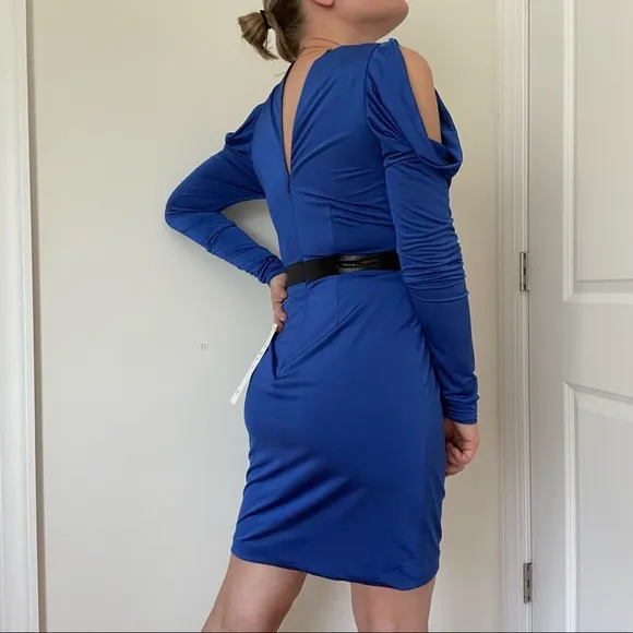 Grecian Goddess Cold Shoulder Long Sleeve Deep V Neck Cocktail Dress