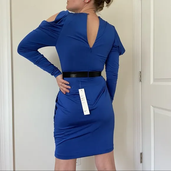 Grecian Goddess Cold Shoulder Long Sleeve Deep V Neck Cocktail Dress