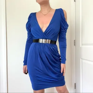 Grecian Goddess Cold Shoulder Long Sleeve Deep V Neck Cocktail Dress